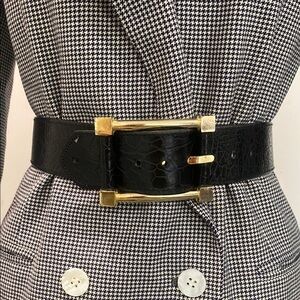 Black WIDE Belt with Croc design and Gold Buckle
